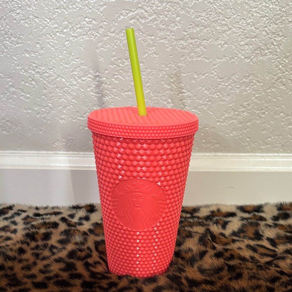 Starbucks 16oz Coral Textured Tumbler with Lime Straw
